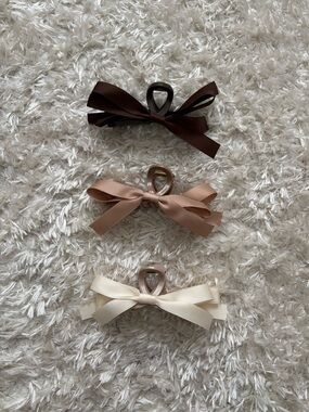Trio of Satin Bow Hair Claw Clips in Brown Chocolate, Taupe, Ivory Cream